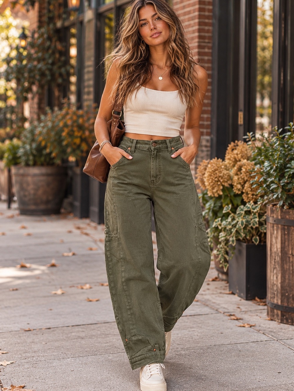 Pistola Eli High Rise Arched Leg Jeans Olive Green Size 33 Barrel Utility Denim